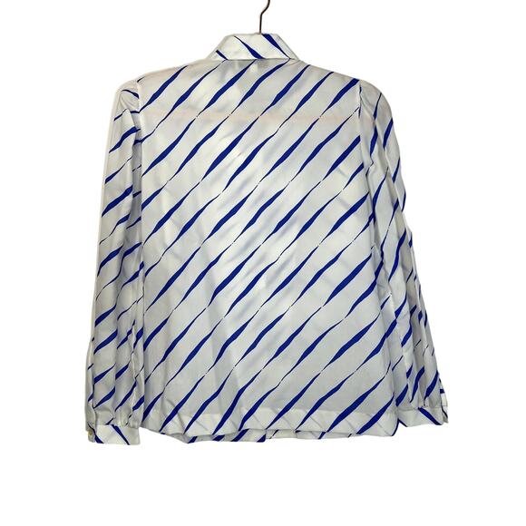 Vintage The Wilroy Traveller White & Blue Stripes Long Sleeve Button Up Blouse 8 - Picture 2 of 10